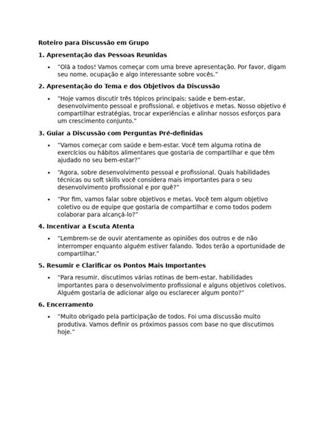Quais Especialistas Participaram Da Discussão E Quais Foram Suas Contribuições - Roteiro para Discussão em Grupo | PDF | Carreira e Crescimento
