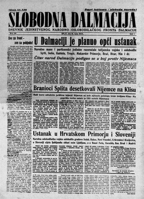 Tiskan Prvi Broj Slobodne Dalmacije Antifa Isti Ki Vjesnik