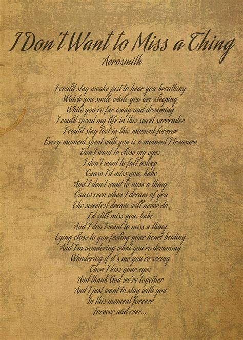Aerosmith I Don't Want Miss A Thing Lyrics - I Don't Want to Miss a Thing by Aerosmith Vintage Song Lyrics on ...