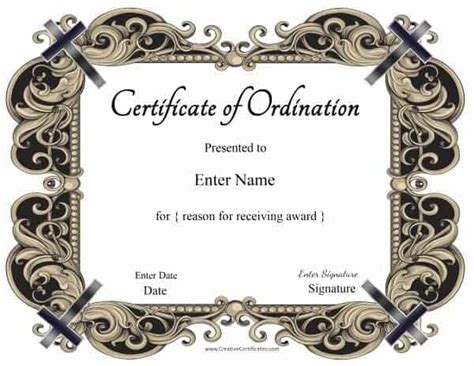 Printable Fillable Ordination Certificate Templates Pdf