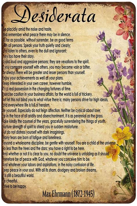 The Desiderata Poem With Flowers In It