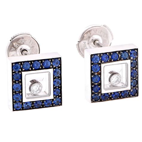 Chopard Happy Diamonds Sapphire And Diamond Square White Gold Earrings