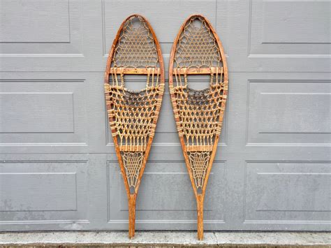 Vintage Snowshoes 1930s Northland Wooden Rawhide Snowshoes Set Pair