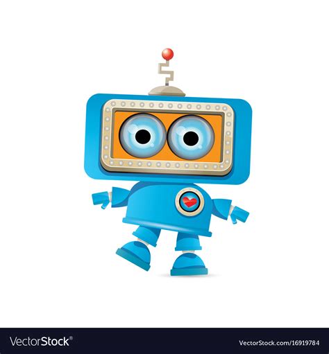 Funny cartoon blue robot character Royalty Free Vector Image