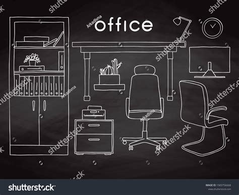 Sketch Room Office Chair Desk Various Stock Vector Royalty Free