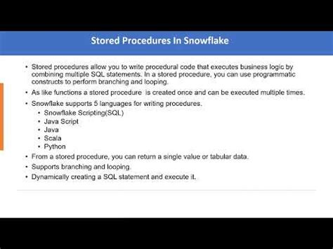 Stored Procedures In Snowflake Youtube