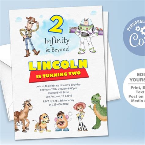 Two Infinity And Beyond Birthday Invitation 2nd Birthday Toy Etsy