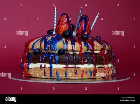 The Triple Layer Naked Cake With Small Blueberries Pressed Along
