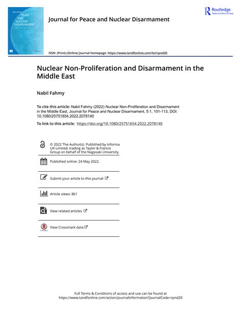 Pdf Nuclear Non Proliferation And Disarmament In The Middle East