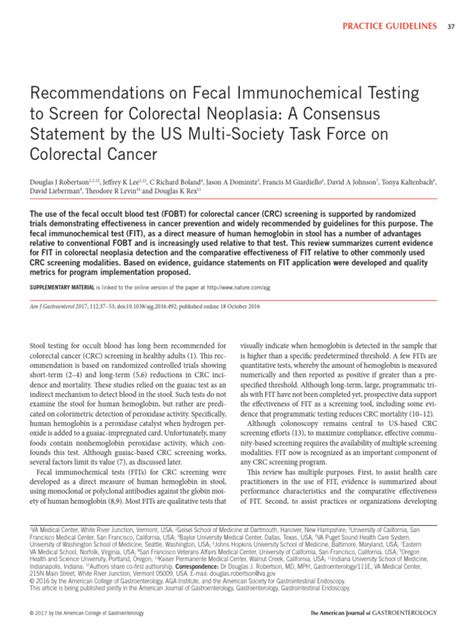 14 Fecal Immunochemical Testing To Screen For Colorectal Neoplasia U S Multi Society Task