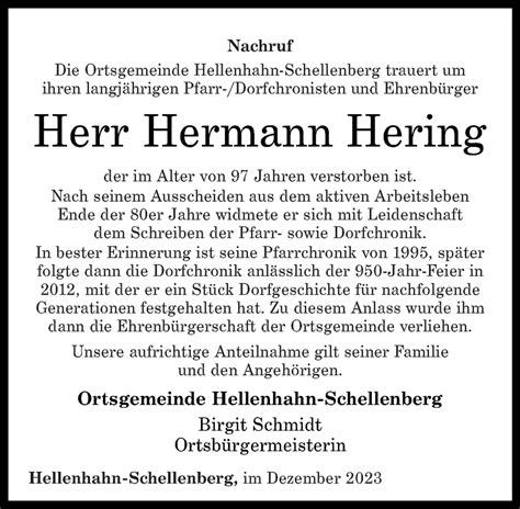 Traueranzeigen Von Hermann Hering Rz Trauer De