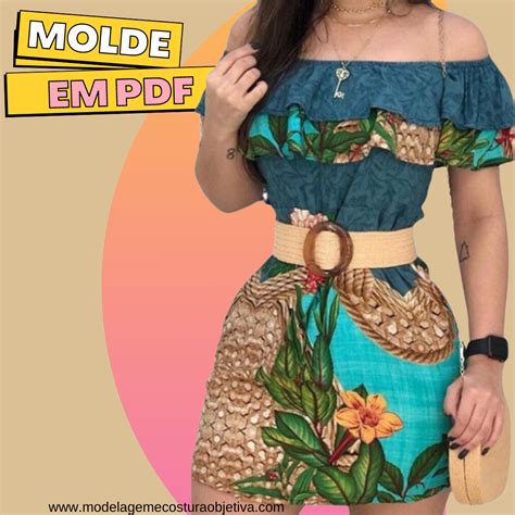 MOLDE EM PDF VESTIDO DE MALHA OMBRO A OMBRO BABADO W A MACHADO