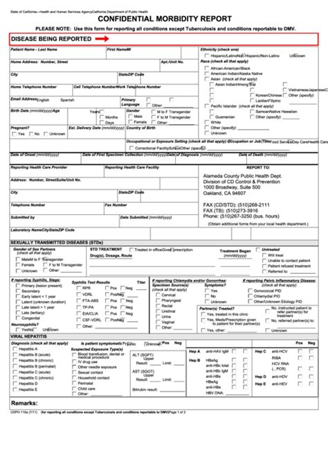 Fillable Form Cdph A Confidential Morbidity Report Printable Pdf