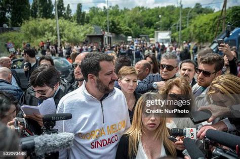 14 Giorgia Meloni And Matteo Salvini Visit A Nomad Camp Stock Photos ...