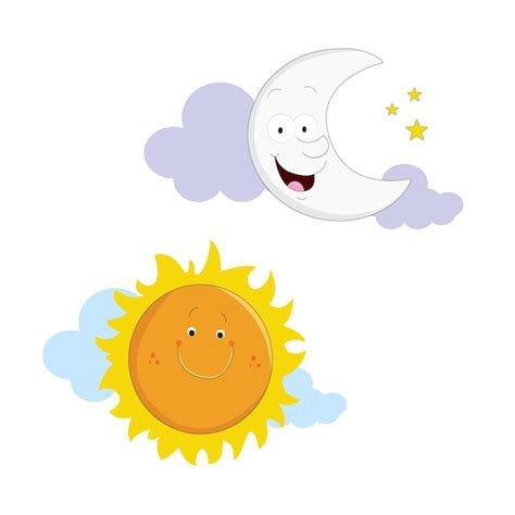 Premium Vector Moon And Sun Cartoon Illustration