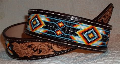 Custom Made Leather Belts With Beaded Insert Etsy