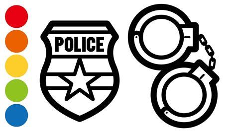 Police Badge Drawing And Painting Handcuffs Coloring For Kids