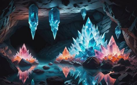 Premium AI Image Glowing Crystals In A Cave