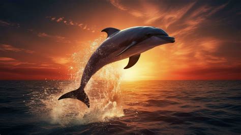 Dolphin Jumping Out Of Water At Sunset