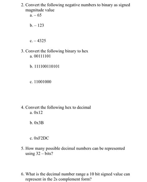 Solved 2 Convert The Following Negative Numbers To Binary