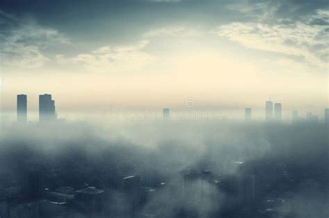 A City Skyline with Smog, Fog and Smoke.Air Pollution of the City ...