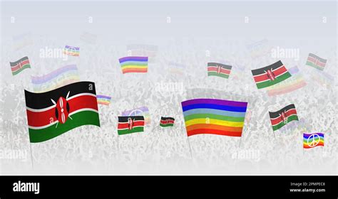 People Waving Peace Flags And Flags Of Kenya Illustration Of Throng