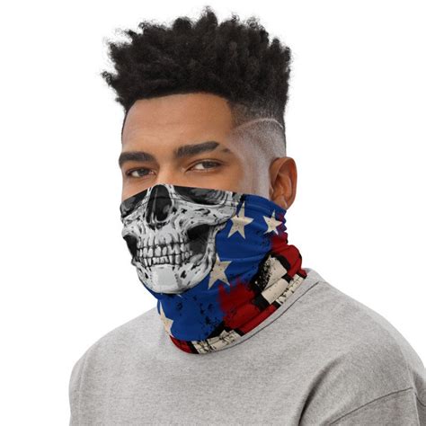 Patriotic American Flag Skull Face Mask Cover Neck Gaiter Usa Etsy