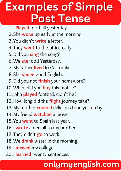 20 Examples of Simple Past Tense Sentences » Onlymyenglish.com