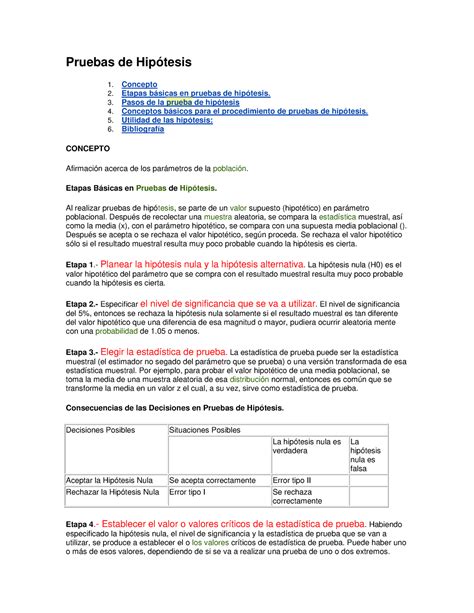 Pruebas De Hipótesis Guaradda Pruebas De Hipótesis Concepto Etapas