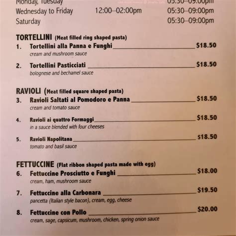 Menu At Rialto Restaurant Burnie