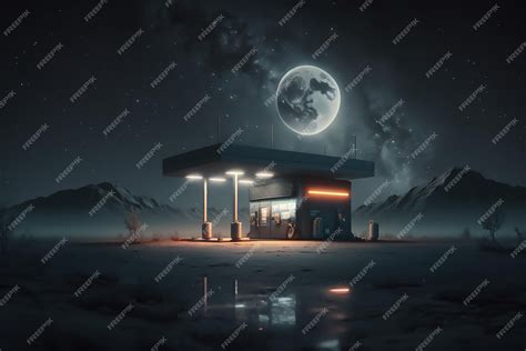 Premium AI Image | Modern gas station at star night