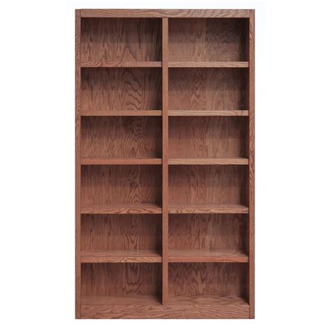 Traditional Tall Shelf Double Wide Wood Bookcase In Dry Oak