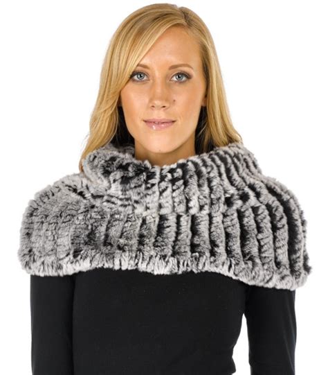 Christine Black Knitted Rex Rabbit Fur Snood Scarf FurHatWorld