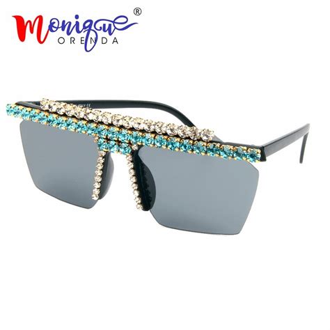 Women Sunglasses Brand Designer Rimless Luxury Rhinestone Oversize Sun