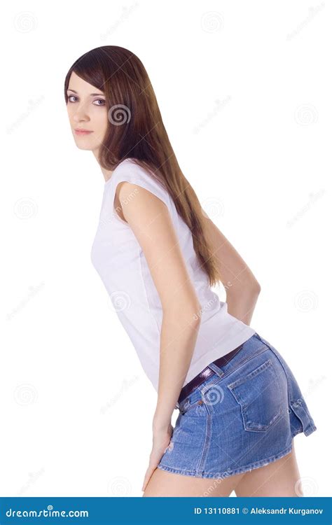 Brunette In Denim Skirt Stock Image Image Of Cute Isolated
