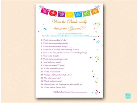 Fiesta Bridal Shower Games Does The Bride Know Groom How Etsy