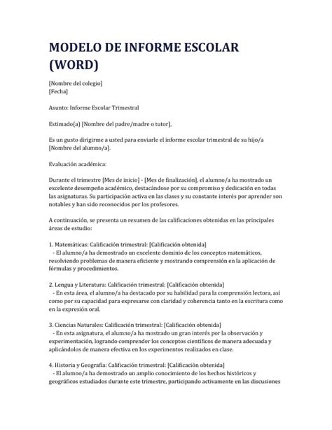 MODELO DE INFORME ESCOLAR WORD 2024