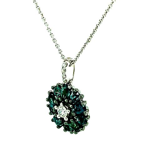 Alexandrite Floral Cluster And Diamond Pendant In White Gold