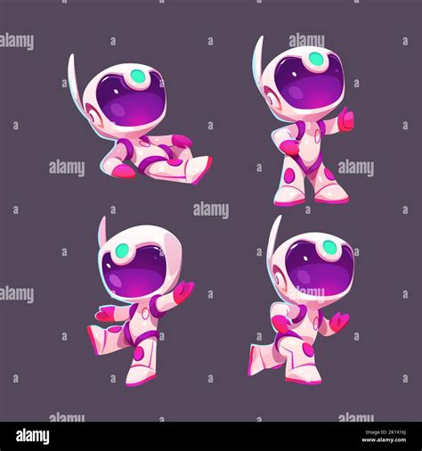 Cartoon Astronaut Character Isolated Set Cute Spaceman Run Stand On