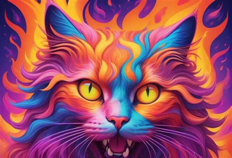 Premium Ai Image Colorful Cat Psychedelic Style