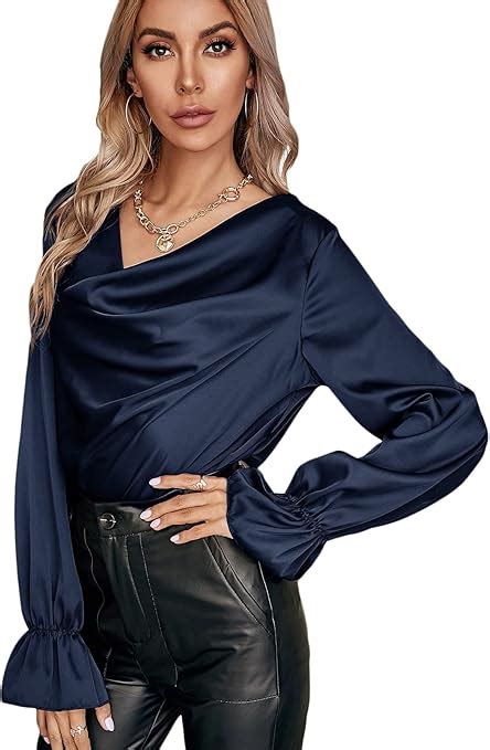 SheIn Blusa de satén para mujer elegante cuello en cascada de manga