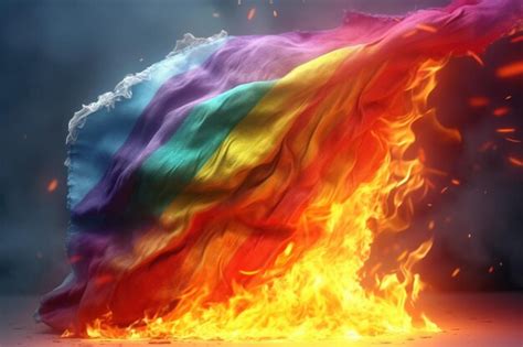 Premium AI Image | rainbow color flag burning in the fire