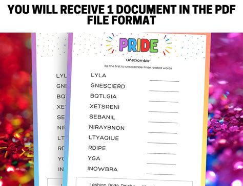 PRIDE Month Game Printable LGBTQ Pride Party Game Pride Unscramble Game Rainbow Gay Lesbian