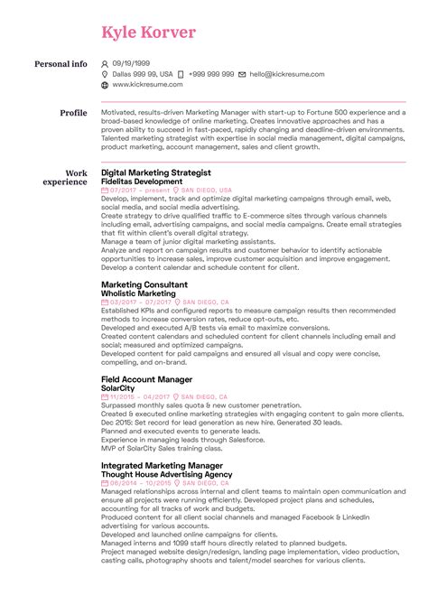 Marketing Strategist Resume Example Kickresume