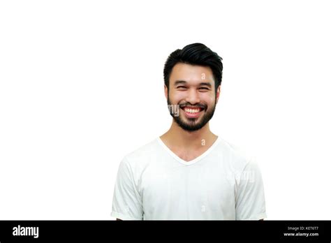 Asian Handsome Man With A Mustache Smiling And Laughing Stock Photo