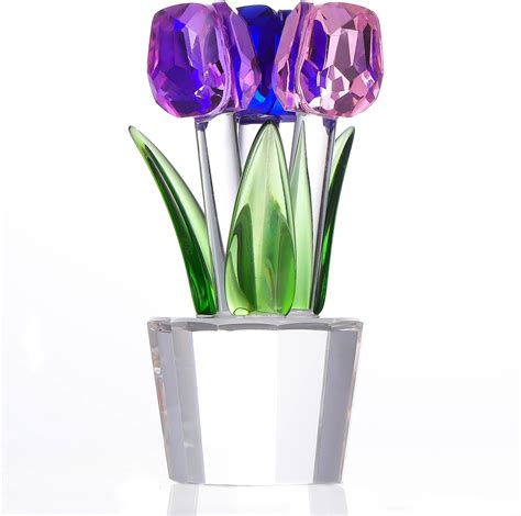 Amazon Qianwei Crystal Tulips Flowers Figurine Colorful With Vase