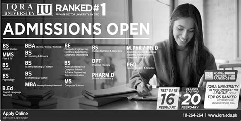 Iqra University Bs Dpt Bba Mba Phd Admissions