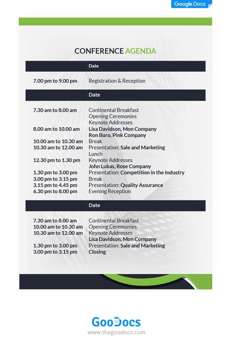 White Professional Conference Agenda Template In Google Docs and ...