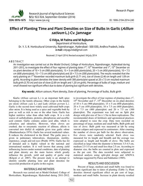 Pdf Effect Of Planting Time And Plant Densities On Size Of Bulbs In