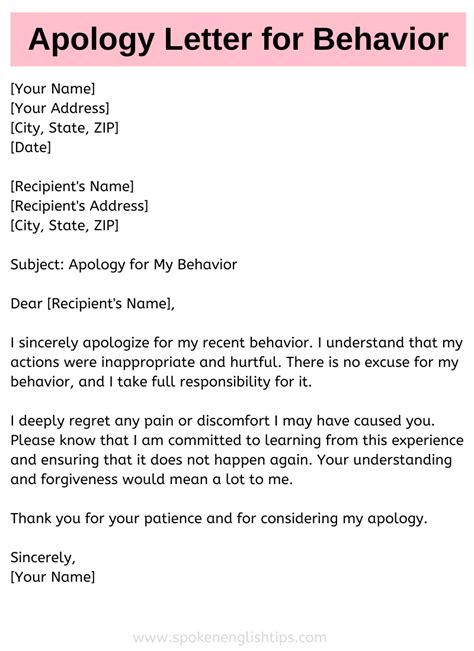 Apology Letter For Behavior Example Letters Guides And Samples